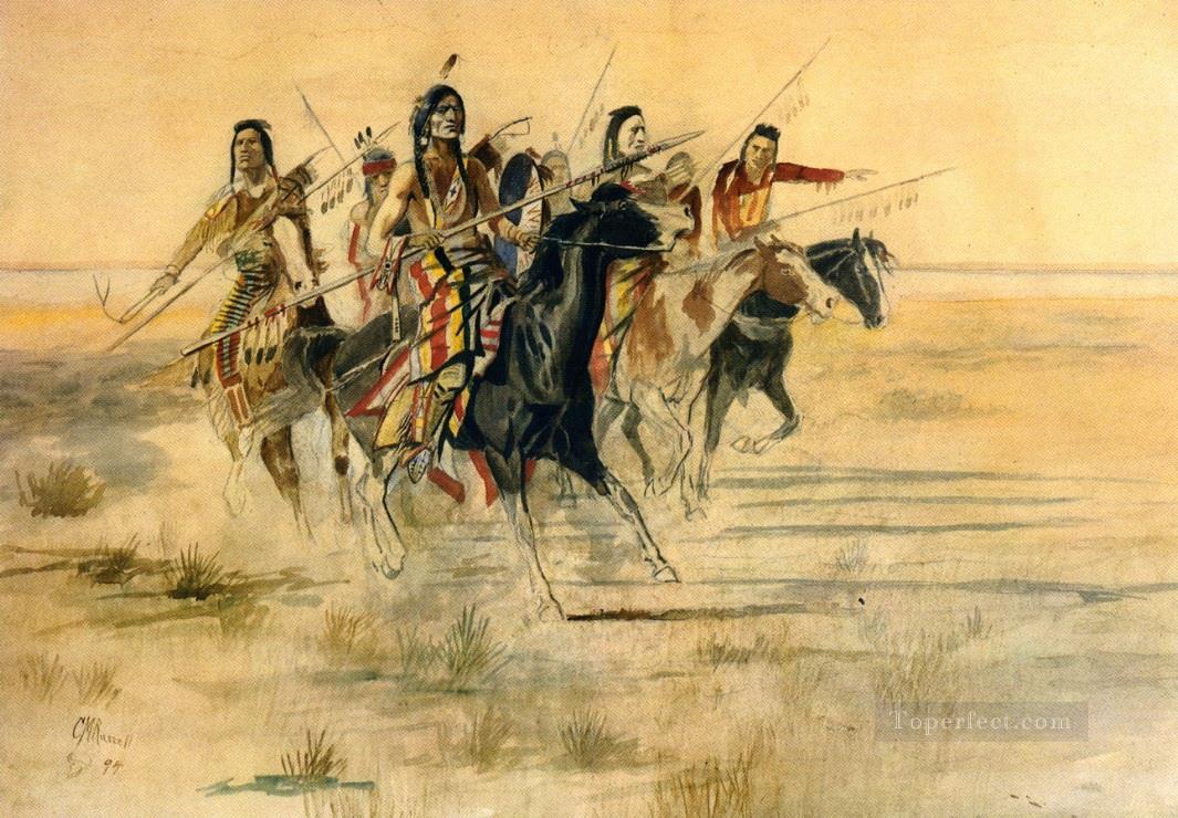 chasse indienne 1894 Charles Marion Russell Indiens d’Amérique Peintures à l'huile